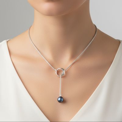 Black Freshwater Pearl with Adjustable Silver Lariat