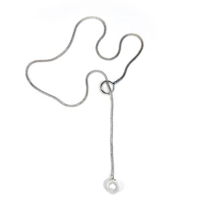 White Freshwater Pearl with Adjustable Silver Lariat