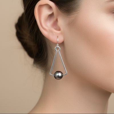Black Freshwater Pearls In A Silver Geometric Design
