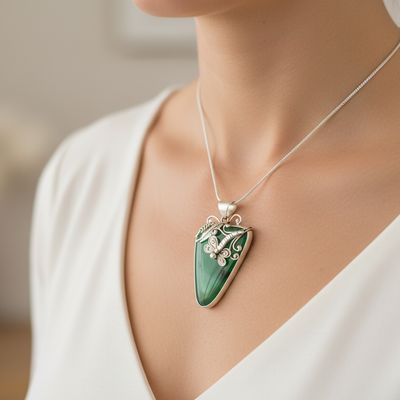 Australian Chrysoprase Pendant With Silver Dragonfly Detail