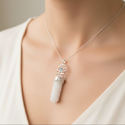 Solar Quartz Crystal Pendant with Topaz in Sterling Silver