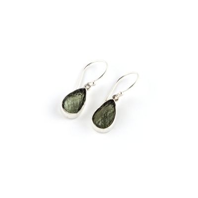 Moldavite Rough Drop Earrings