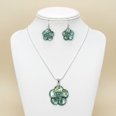 Abalone Shell Carved Flower earrings and Pendant Set
