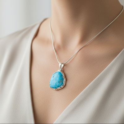 Arizona Rough Turquoise Pendant Set In Sterling Silver
