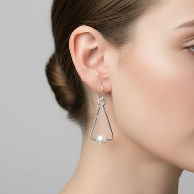 White Freshwater Pearls In A Silver Geometric Design