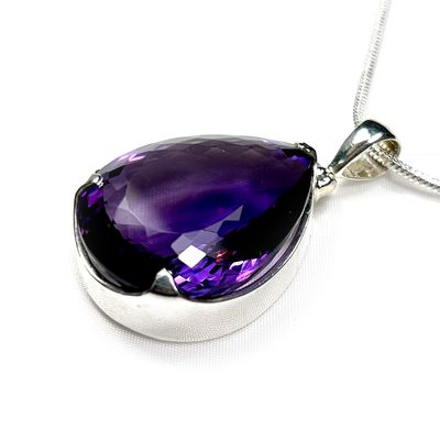 Amethyst Pear Gemstone Pendant in Sterling Silver