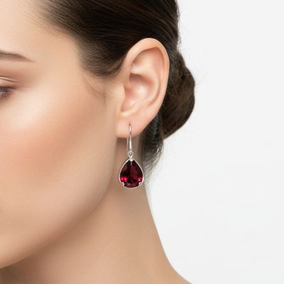 Almandine Trillion Cut Garnet Drop Earring