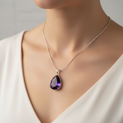 Amethyst Pear Gemstone Pendant in Sterling Silver