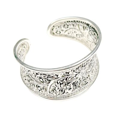 Sterling Silver Cuff Bracelet with Floral Design