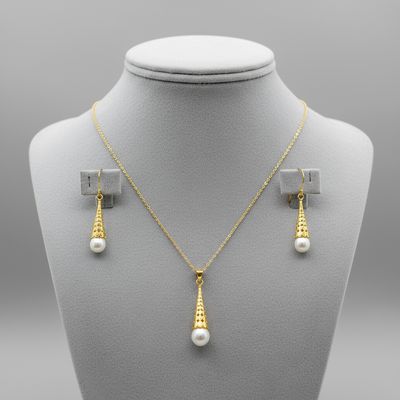 Fresh Water Pearl Drop Eearrings and Pendant in 14ct Gold plate on Silver