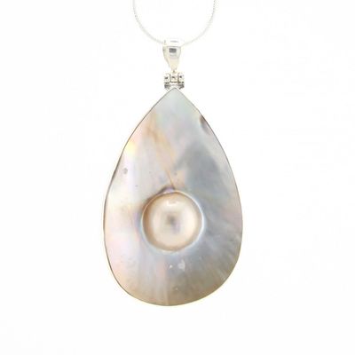 Mother Of Pearl With Pearl Blister Pendant Set In Sterling Silver