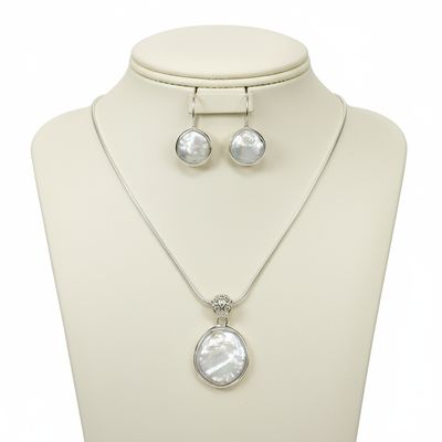 Coin Pearl Earring and Pendant Set in Sterling Silver
