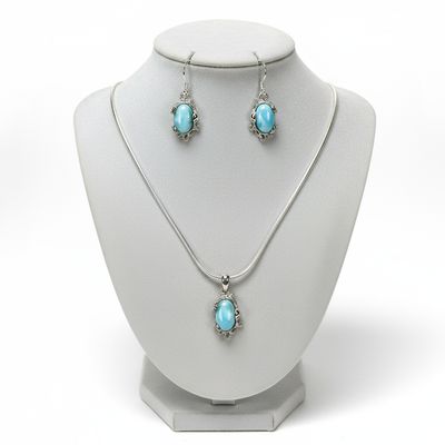 Larimar Octopus Pendant and Earring Set in Sterling Silver