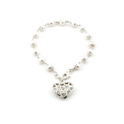 Freshwater Pearl Bracelet with Heartfilligree charm