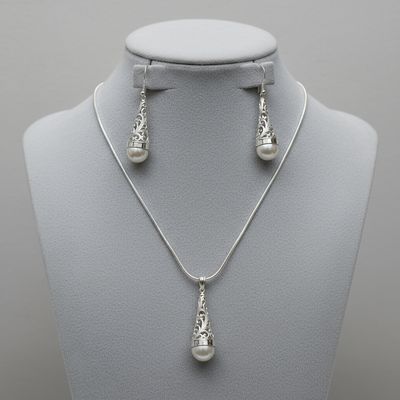 South Sea Pearl Filligree Drop Earrings and Pendant Set