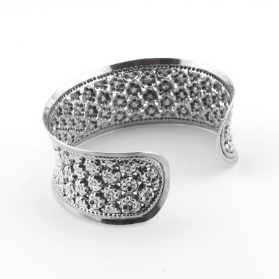 Sterling Silver Cuff bracelet with Small flowers Design