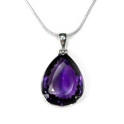 Amethyst Pear Gemstone Pendant in Sterling Silver