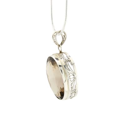 Smokey Quartz Gemstone Pendant With Silver Detail