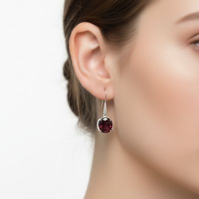 Almandine Oval Cut Garnet Drop Earrings