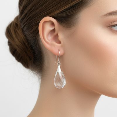Clear Quartz Briolette Drop Earrings