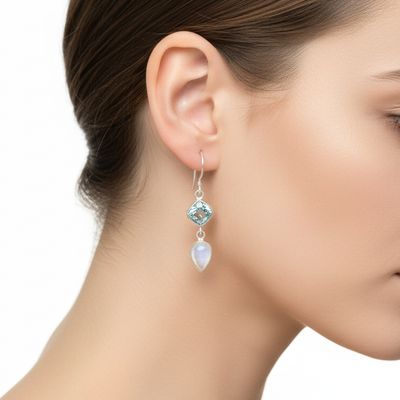 Blue Topaz And Moonstone Drop Earrings
