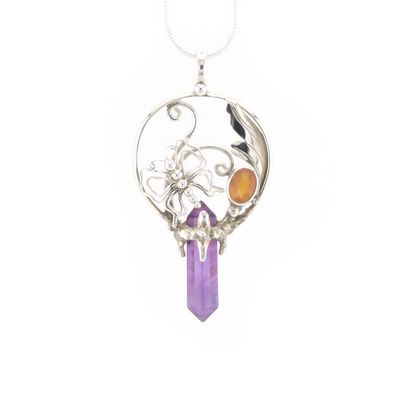 Amethyst Crystal And Carnelian Pendant