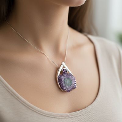 Amethyst Stalactite And Amethyst Gemstone Pendant