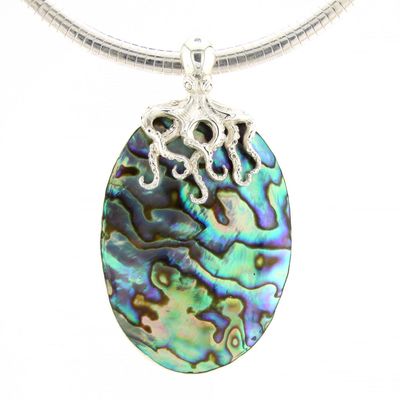 Large Abalone Shell Pendant With Silver Octopus Detail