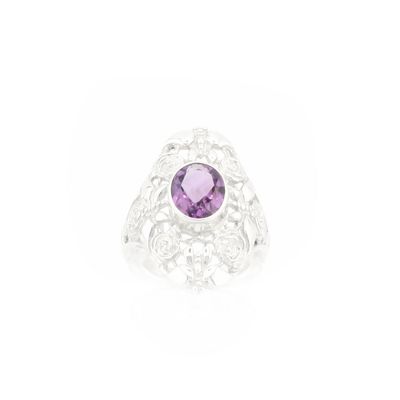 Amethyst Ring With Filligree Butterfly Design