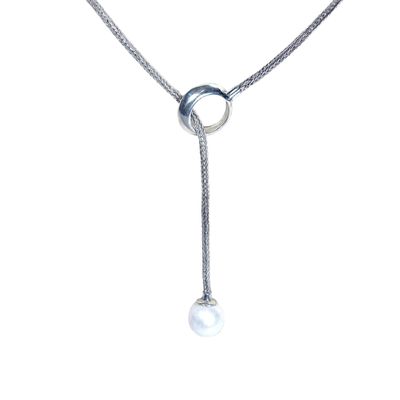 White Freshwater Pearl with Adjustable Silver Lariat