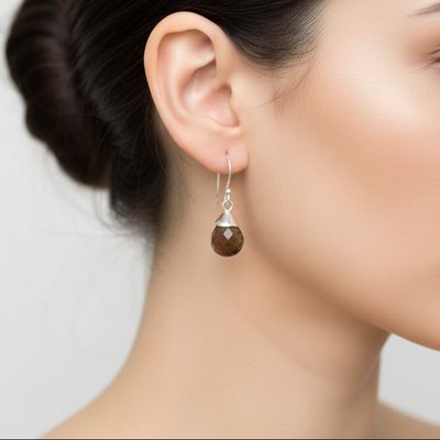 Smokey Quartz Briolette Drop Earrings