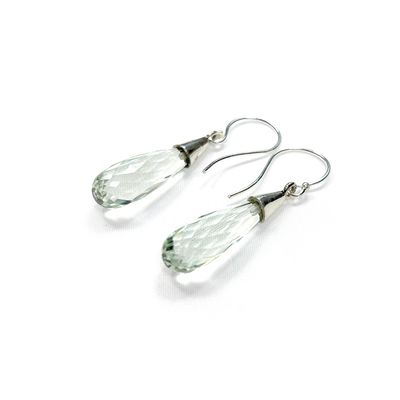 Prasiolite Quartz Briolette Drop Earrings with silver Cap
