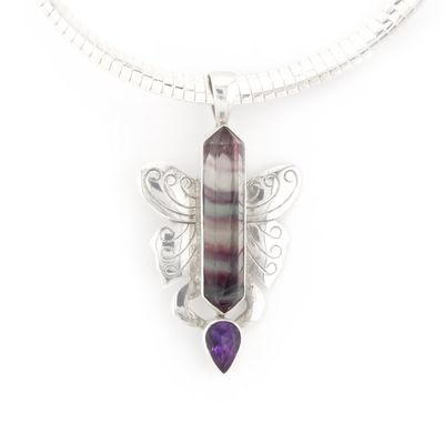 Fluorite Crystal And Amethyst Pendant