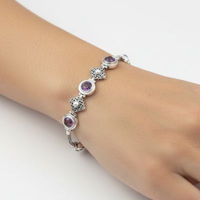 Amethyst Bracelet with Silver Detail