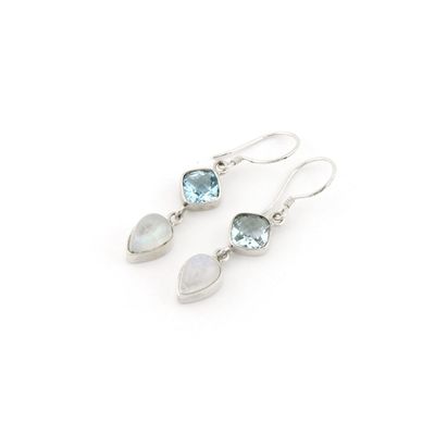 Blue Topaz And Moonstone Drop Earrings