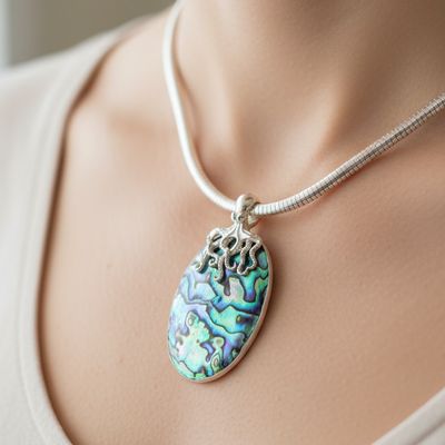 Large Abalone Shell Pendant With Silver Octopus Detail