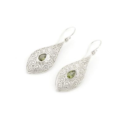 Peridot In Silver Filligree Drop Earrings
