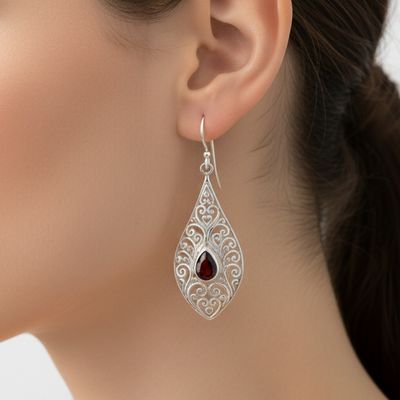 Garnet Filligree Drop Earrings