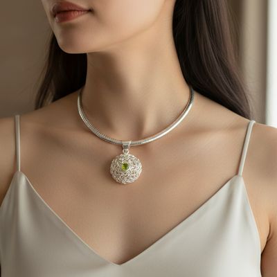 Silver Wire Pendant Design With Peridot