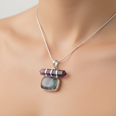 Fluorite Crystal And Cabochon Pendant